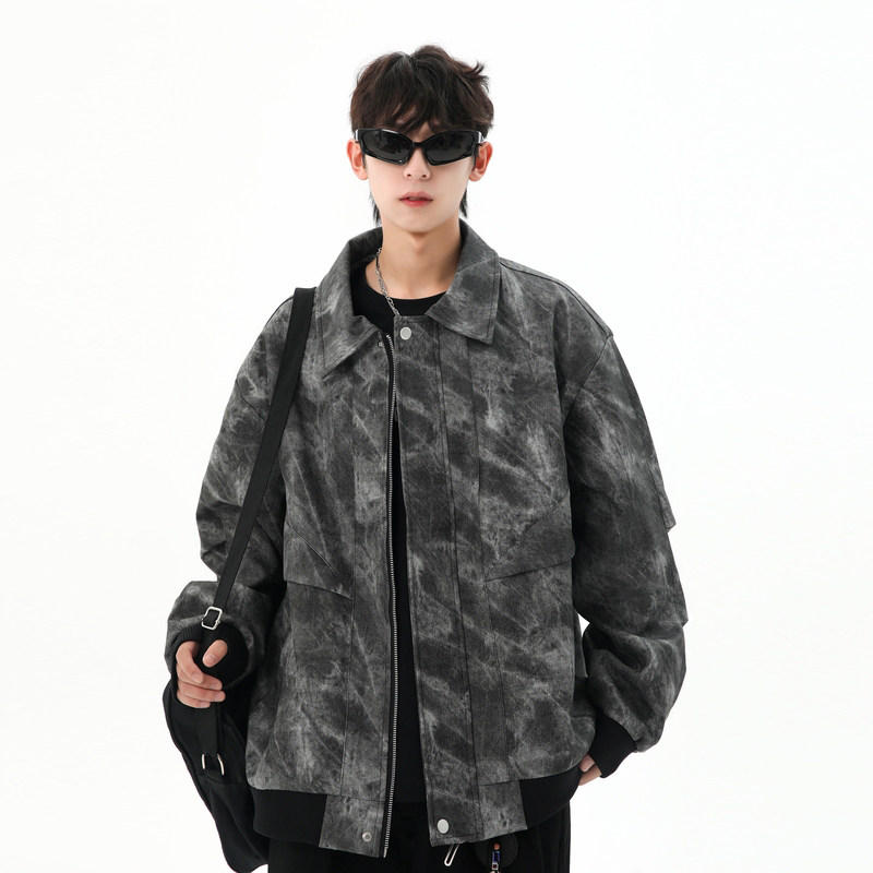 WASSUP美式复古pu皮外套男款秋冬防水翻领加厚机车服痞帅工装夹克