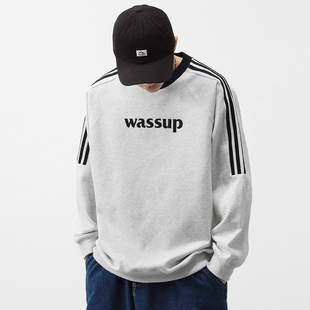 WASSUP 上衣 HEODS条纹字母潮牌卫衣男圆领秋冬宽松重磅街头情侣装