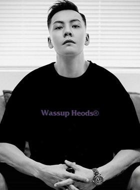 WassupHeods基础字母短袖T恤男士国潮牌宽松情侣半袖纯棉重磅美式