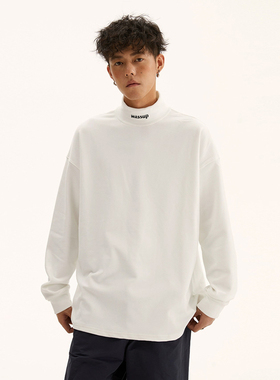 WASSUP德绒保暖打底衫半高领上衣男女秋冬简约字母休闲潮牌情侣装