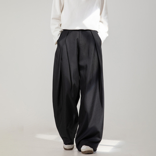 WASSUP垂感黑色西裤男士春夏2025新款痞帅阔腿长裤宽松拖地休闲裤