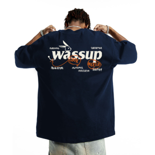 HEODS潮牌T恤男装 衫 夏季 情侣百搭纯棉半袖 2024兔字年短袖 WASSUP