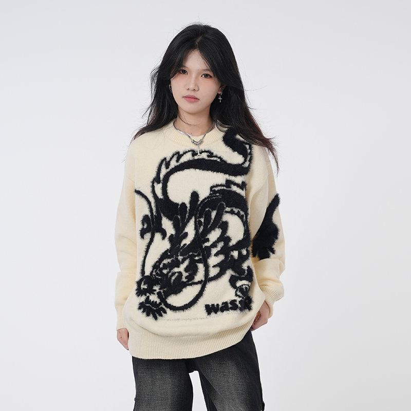 WASSUP潮牌宽松中国红针织衫毛衣