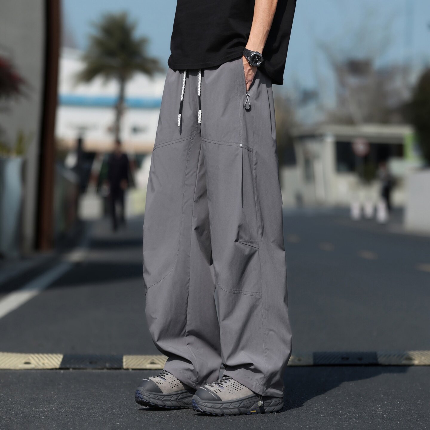 WASSUP美式复古户外登山冲锋裤男2026新款宽松休闲阔腿工装长裤子