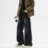 原创高街直筒休闲垂感阔腿裤 男款 水洗渐变色复古牛仔裤 WASSUP美式