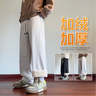 WASSUP羊羔绒棉裤男女冬季加绒加厚直筒休闲裤宽松保暖防寒长裤子