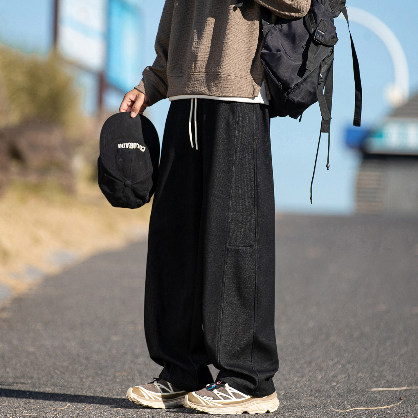 WASSUP美式复古解构弯刀卫裤男女秋季垂感休闲裤重磅阔腿运动长裤