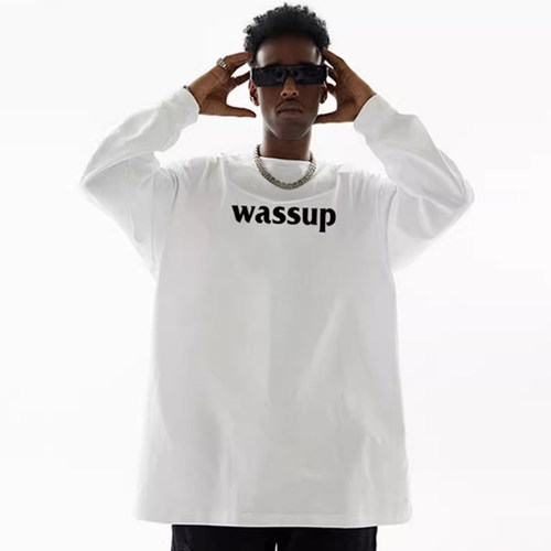 WASSUP立体字母长袖t恤情侣