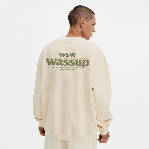 WASSUP波浪字国潮圆领套头卫衣