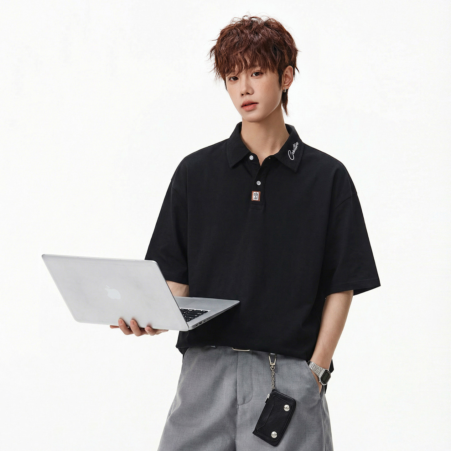 WASSUP美式复古短袖Polo衫男夏季2026新款撞色刺绣设计感翻领上衣