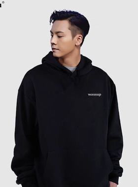 WASSUP小字母卫衣男生连帽高街国潮牌ins秋冬加绒重磅连帽衫外套