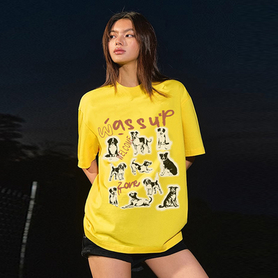 WASSUP美式小狗复古短袖T恤男女