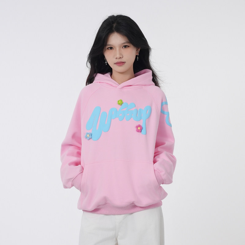 WASSUP潮牌发泡字母花朵卫衣男女