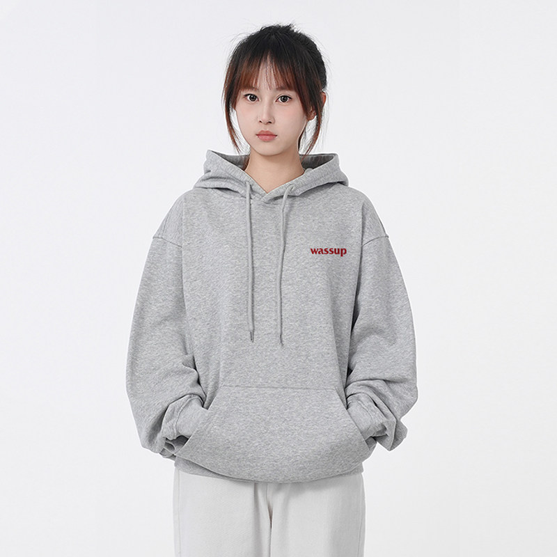 WASSUP潮牌灰色卫衣女连帽春秋2025新款重磅宽松潮流套头上衣外套