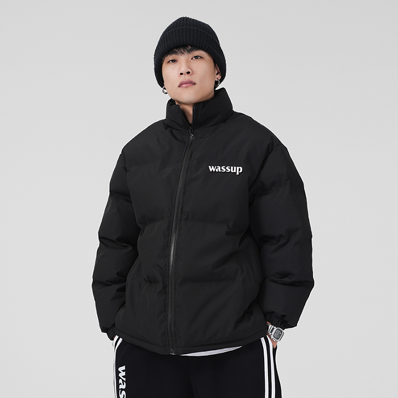 WASSUP潮牌字母logo纯色加厚保暖棉服外套男生秋冬季休闲情侣棉衣