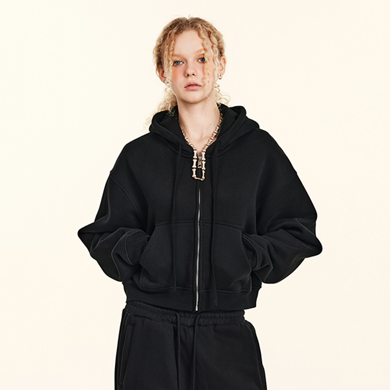 WASSUP美式运动短款卫衣外套女