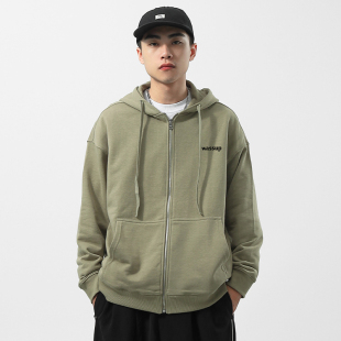 WASSUP立体字母LOGO拉链卫衣男女重磅情侣连帽外套潮牌冬开衫上衣