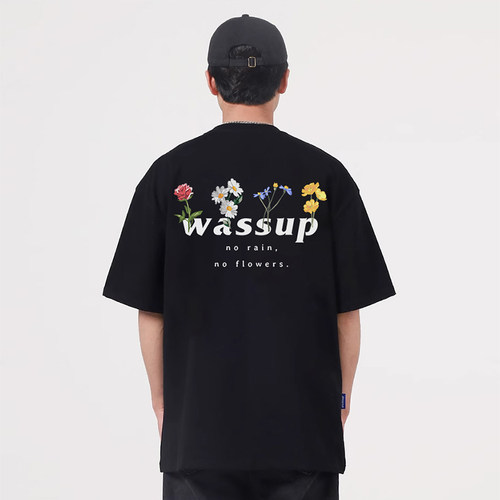 WASSUP花朵美式潮牌短袖男夏季