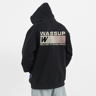 上衣 条纹星标字母潮牌卫衣男连帽秋冬加绒情侣装 WASSUP HEODS美式