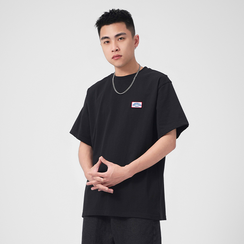 wassup字母刺绣章短袖情侣