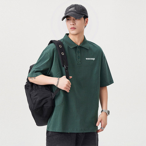 WASSUP基础小字母短袖POLO衫男夏