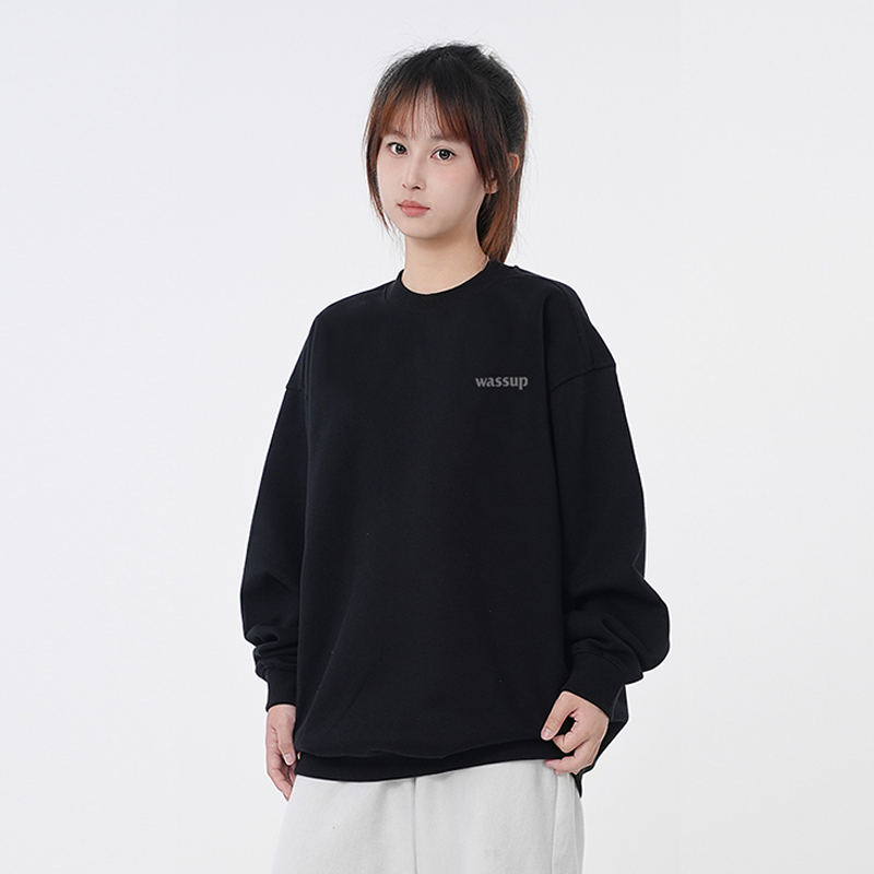 WASSUP潮牌重磅简约圆领卫衣情侣