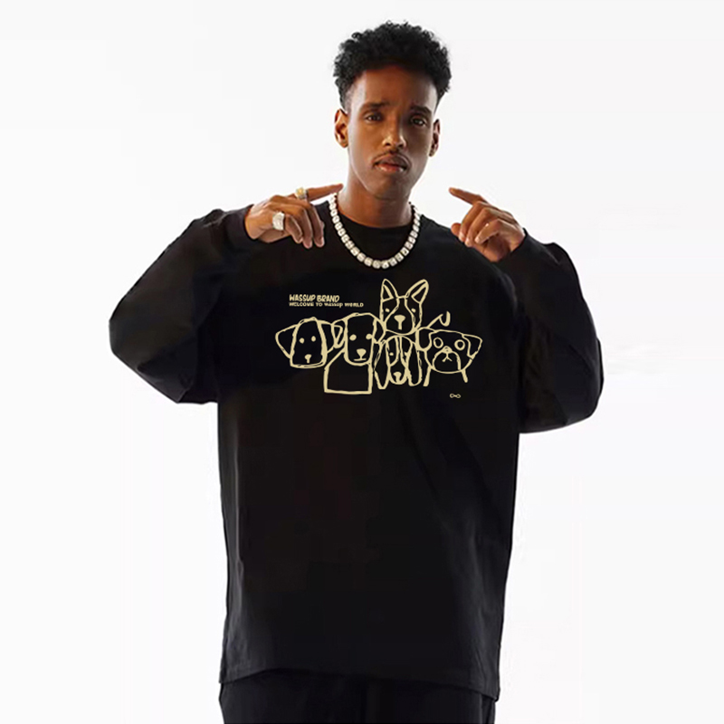 WASSUP美式复古长袖t恤男女