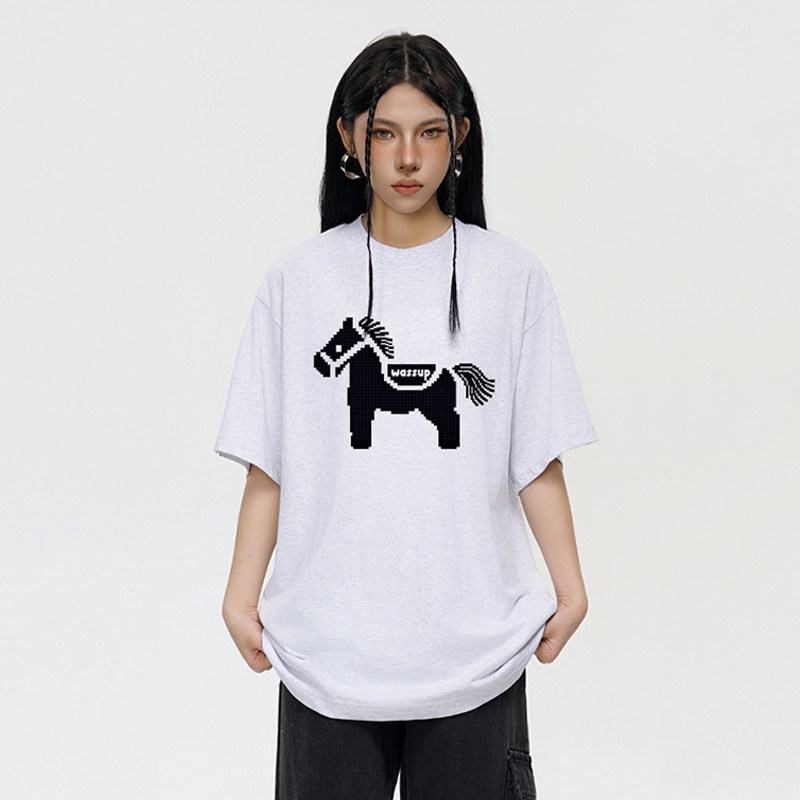 WASSUP国潮小马短袖T恤女夏季2026新款重磅纯棉情侣圆领半袖上衣