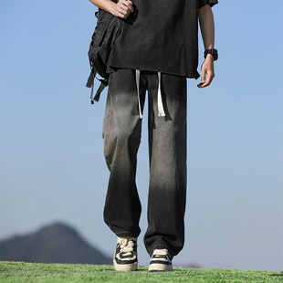 WASSUP渐变高街牛仔裤夏季男士薄款直筒宽松百搭美式潮流休闲长裤