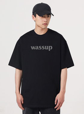 WASSUP字母短袖T恤男潮牌2025新品夏季宽松情侣半袖上衣纯棉重磅