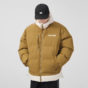 WASSUP HEODS潮牌字母连帽棉服外套男女秋冬加厚保暖情侣拼色棉衣