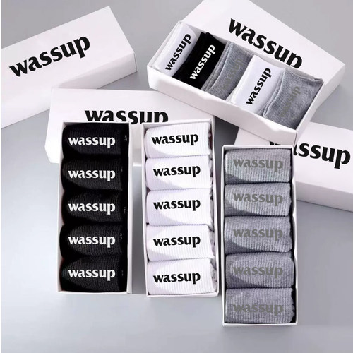 WASSUP潮牌纯色纯棉袜子男女夏季