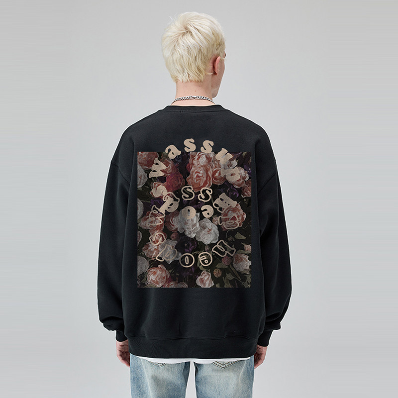 WASSUP HEODS美式重磅复古圆领无帽卫衣男女生潮牌宽松高街情侣上