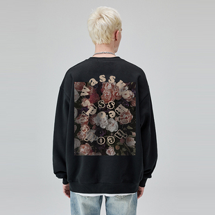 WASSUP HEODS美式重磅复古圆领无帽卫衣男女生潮牌宽松高街情侣上