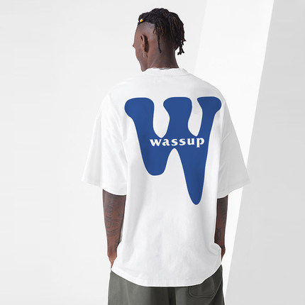 WASSUP HEODS短袖T恤男生潮牌ins2024新品国潮美式重磅纯棉上衣服