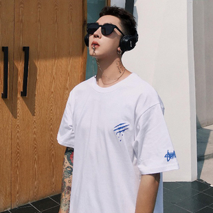 WASSUP HEODS抓痕小爪字母短袖夏T恤男生宽松情侣半袖国潮流纯棉