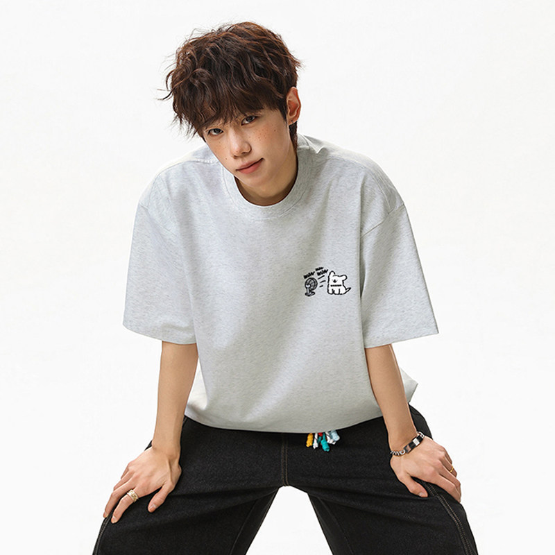 WASSUP小狗国潮简约重磅纯棉短袖T恤男夏季宽松休闲百搭半袖上衣