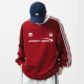 WASSUP重磅潮牌三条杠条纹卫衣男圆领秋冬字母W织带情侣长袖 上衣