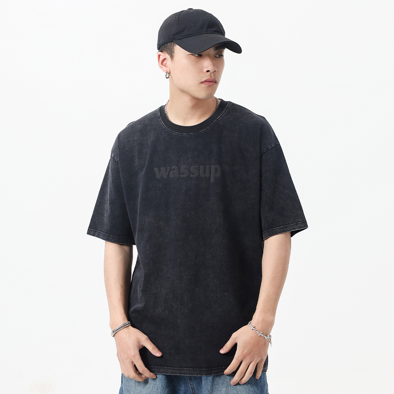 潮牌正品工艺发泡字母短袖男