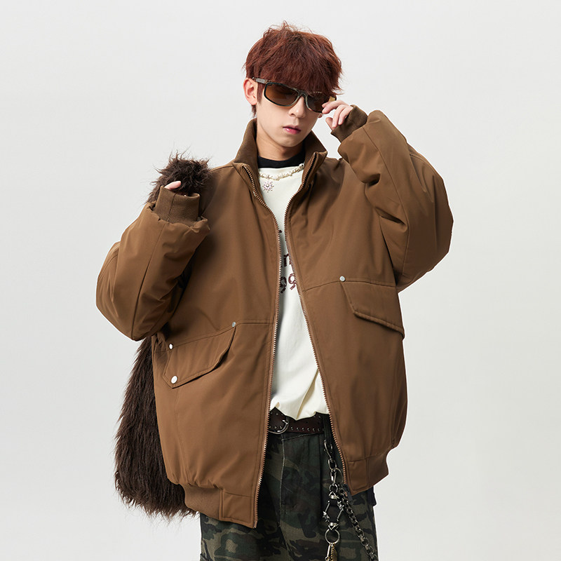 WASSUP美拉德复古咖色工装棉衣立领夹克男女百搭简约加厚保暖外套