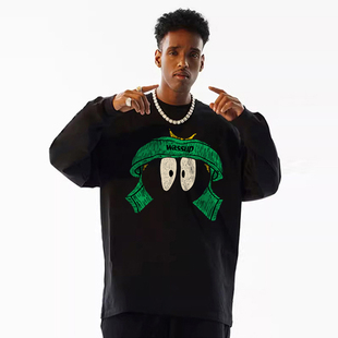 WASSUP创意搞怪头像重磅长袖T恤男生春秋季宽松休闲美式圆领上衣