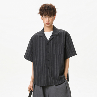 WASSUP高级感古巴领短袖衬衫男2026夏季新款宽松休闲复古半袖衬衣