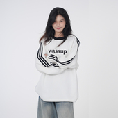 卫衣女秋季 WASSUP美式 复古运动条纹长袖 宽松百搭潮流情侣圆领上衣