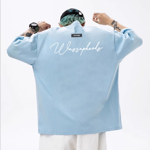 wassup草写字母t恤短袖男