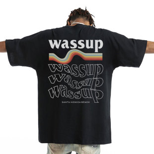 重磅美式 WASSUP 国潮牌ins夏季 T恤男装 宽松圆领情侣纯棉 HEODS短袖