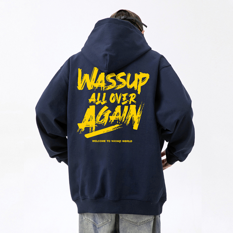 WASSUP美式涂鸦字母重磅卫衣男秋