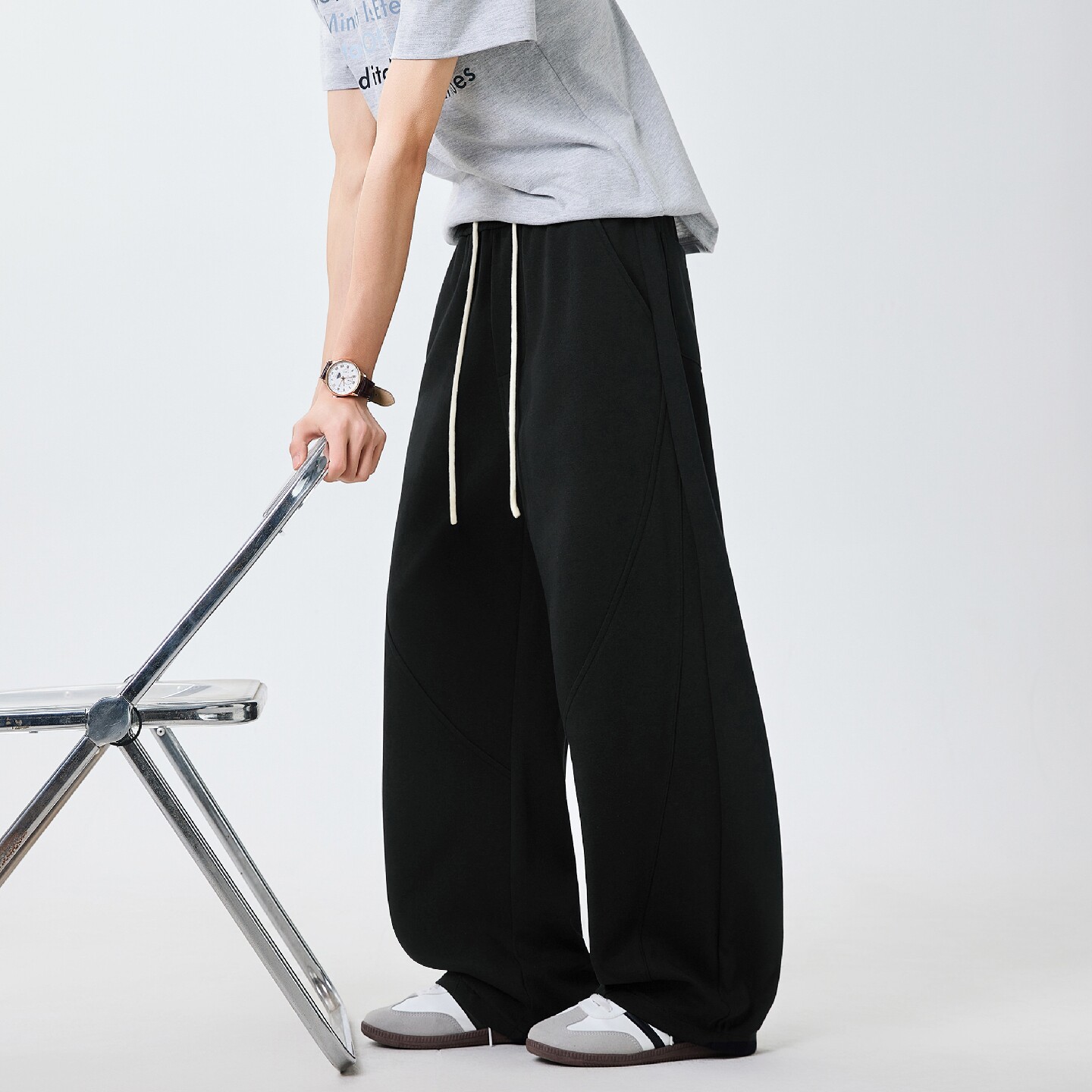 WASSUP潮牌美式复古弯刀休闲裤男士2026新款宽松百搭运动阔腿卫裤