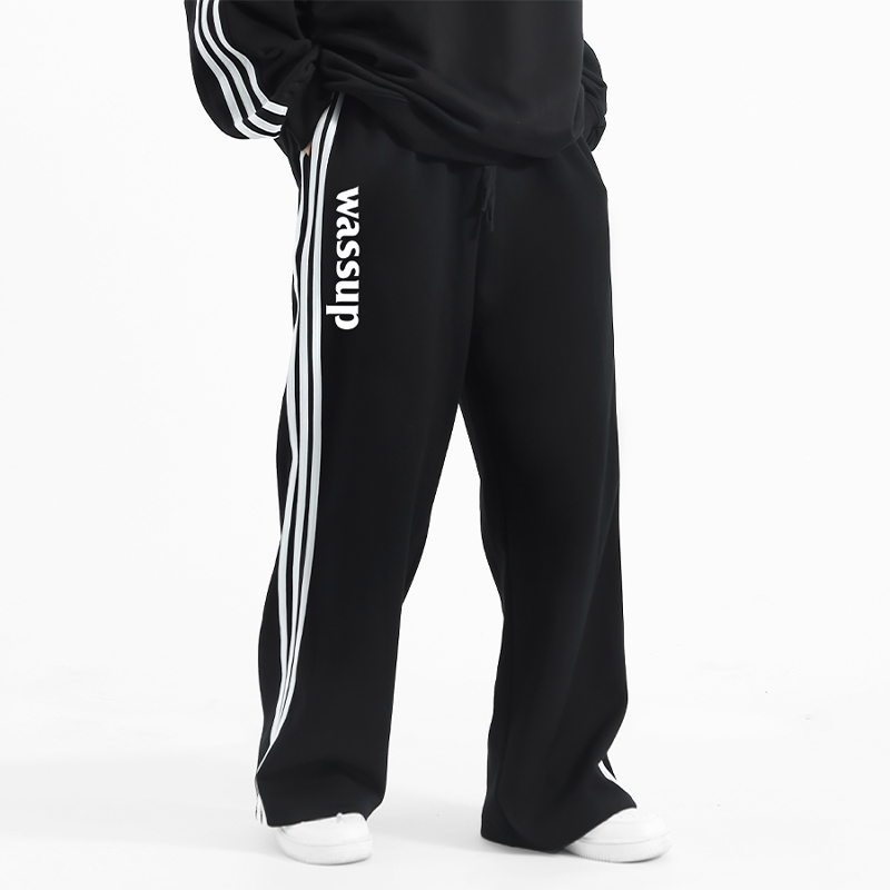 条纹字母潮牌长裤男WASSUPHEODS