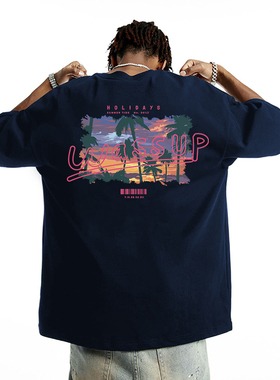 WASSUP夕阳色块印花短袖T恤男女2025夏季新款个性潮牌半袖上衣服