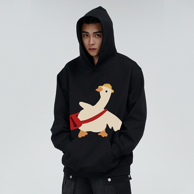 WASSUP可爱鸭情侣连帽卫衣